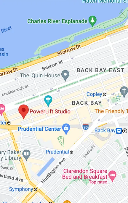 Power lift Studio location in Back Bay shown on Google Maps